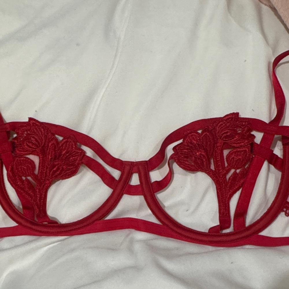 Victoria's Secret Red Floral Lace Bra